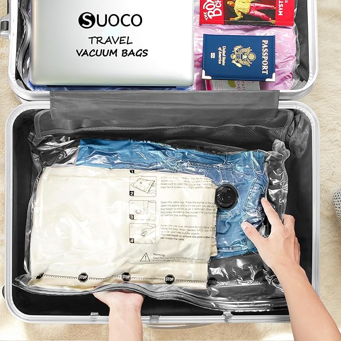 SUOCO 18 Pack Travel Vacuum Bags for Clothing with Rechargeable Electric Pump, Compression Seal Packing Cubes for Luggage Suitcase Backpack, Carry-on Size Space Saver Storage Bags for Vacation Cruise