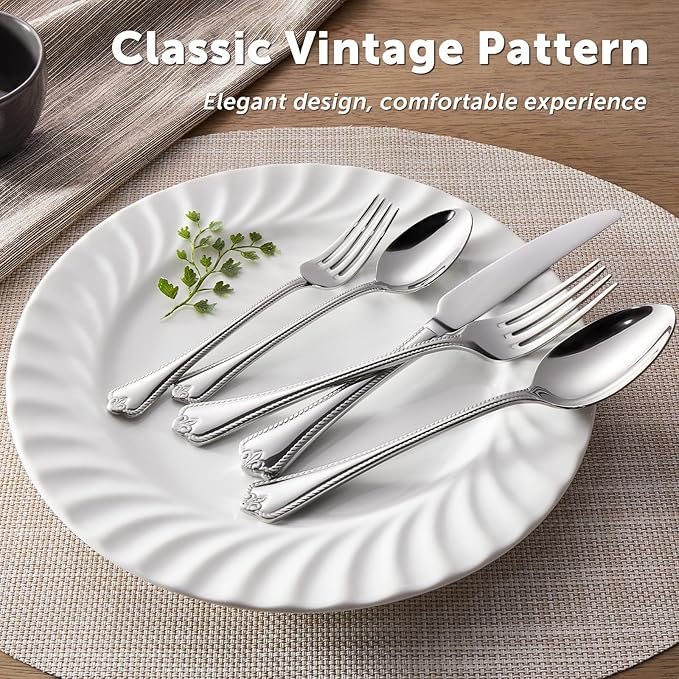 KINGSTONE Silverware Set, 40-piece 18/10 Stainless Steel Flatware Set Cutlery Set for 8, for Kitchen, Home, Wedding, Party, Mirror Polished and Dishwasher Safe, Featured Gifts