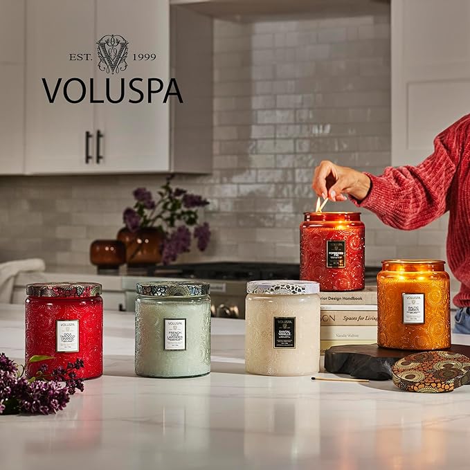 Voluspa Spiced Pumpkin Latte, Large Candle Jar, 18 Ounce, 100 Hour Burn Time, & Coconut Wax for Clean Burning, Handcrafted in the USA