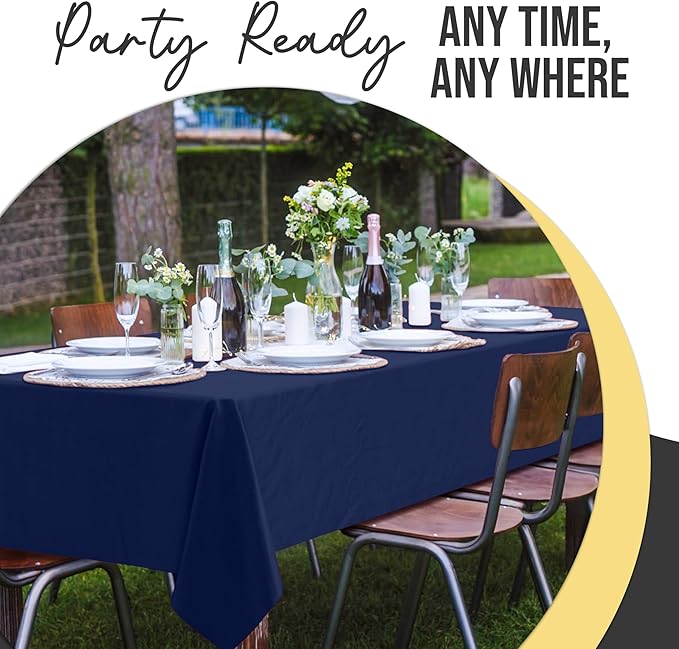 Party Solids 66% Thicker Premium Plastic Table Cloth Rectangle Table Cover 0.5 Mil 6 Pack Navy Blue Table Cloth 54 Inch x 108 Inch Disposable Tablecloth Won't Tear Easily Like Cheap Thin Brands