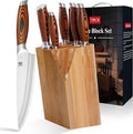 MSY BIGSUNNY 7pcs Knife Block Set, German Steel Chef Knife Set, Precious Pakkawood Handle for Kitchen Knife Block Set