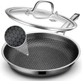 Frying Pan with Lid, 10 Inch Hybrid Non Stick Stainless Steel Skillets, Dishwasher Induction Oven Broiler Safe, Non Toxic Chef's Pan, PFOA Free Cookware