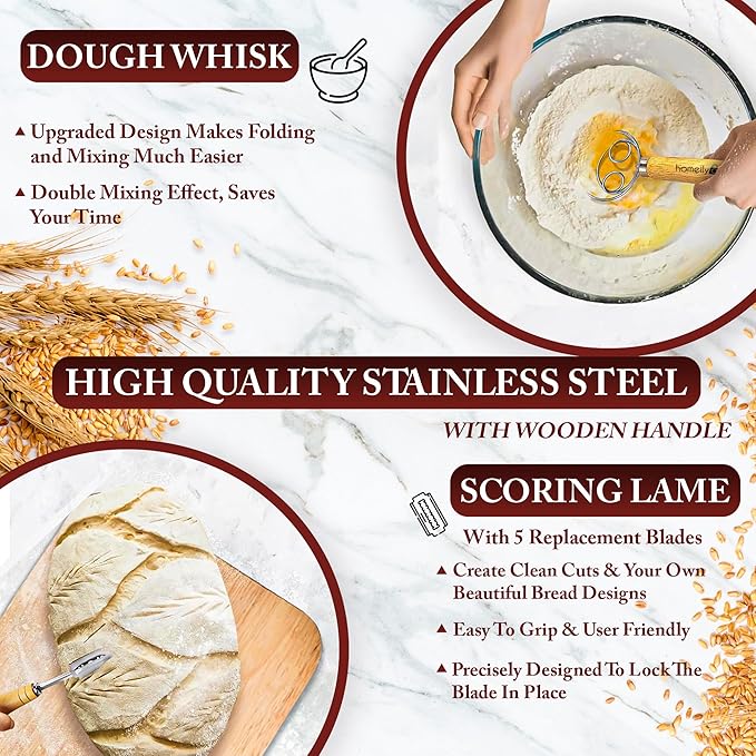 Banneton Bread Proofing Basket Set - 9" Round & 10" Oval Rattan Sourdough Proofing Basket and Sourdough Bread Baking Supplies for Home Bakers