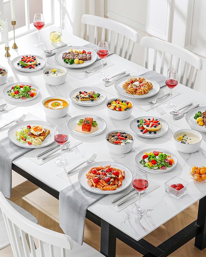 MALACASA 18 Pieces Gourmet Porcelain Dinnerware Sets, Premium Plates and Bowls Set, High-Fired Dishes Set for 6, Chip & Scratch Resistant, Microwave Dishwasher Safe, White & Black Rim, Series LEXI
