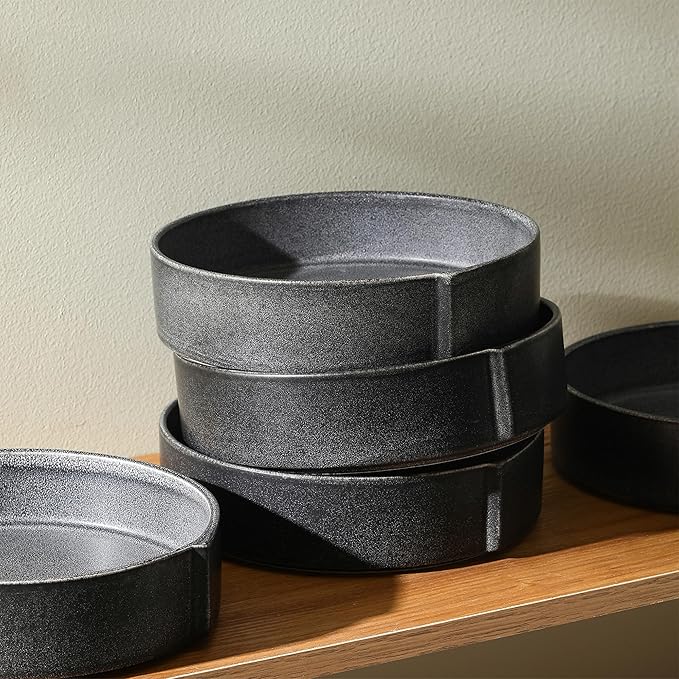Stone Lain Bao 4-Piece Pasta Bowl Set Stoneware, Charcoal