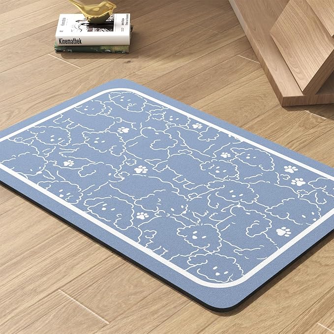 Pet Feeding Mat-Absorbent Dog Mat for Food and Water Bowl-No Stains Quick Dry Water Dispenser Mat-Dog Accessories Pet Supplies-Bowl for Messy Drinkers（BLUEDOGS,16"x24"