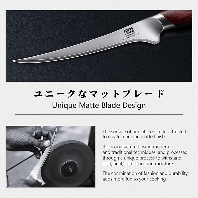 SHAN ZU Fillet Knife 7 inch, Razor Sharp Boning Knife for Meat in 10Cr15Mov Japanese High Carbon Steel Fish knife, Professional Kitchen with Flexible Blade and Ergonomic Pakkawood Handle