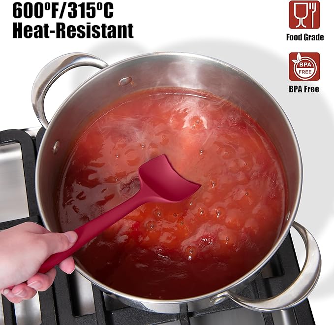 Doosu Silicone Scraper Spoon Spatulas, 600°F Heat Resistant BPA Free Rubber Flat Spatula, Kitchen Mixing Stirring Cooking Spoonula, Non-Stick Dishwasher Safe Baking Supplies (2 Pcs, Black+Red)