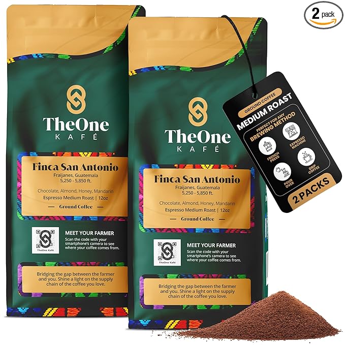 TheOne Kafé Guatemala Medium Roast Ground Coffee – Organic, Single Origin, Premium Specialty Coffee and Ethically Sourced – Fresh Roasted for Espresso, Drip, Pour Over – 12 oz (Pack of 2)