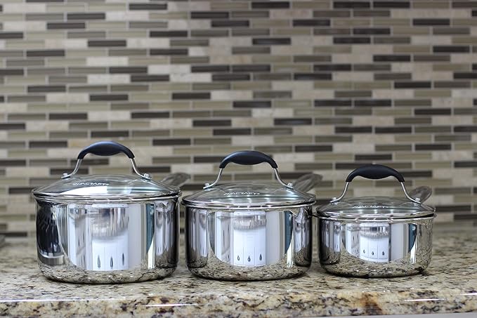 AVACRAFT Tri-Ply Stainless Steel Saucepan with Glass Strainer Lid, Two Side Spouts, Multipurpose Sauce Pan with Lid, Sauce Pot, Cooking Pot (Tri-Ply Full Body, 3.5 Quart)