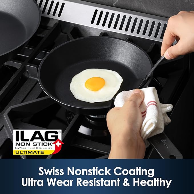 SENSARTE Nonstick Frying Pan Set 3-Piece, Oven Safe Skillets with Swiss Coating, Induction Compatible Chef Pan Set, Dishwasher Safe Cooking Pans, PFOA PFOS Free, 8, 10 and 12 Inch