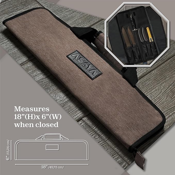 Asaya Chef Knife Roll Bag - 12 Pockets for Knives and Kitchen Utensils - Lightweight, Durable, and Stain Resistant Nylon - Perfect for the Traveling Chef - Knives not Included