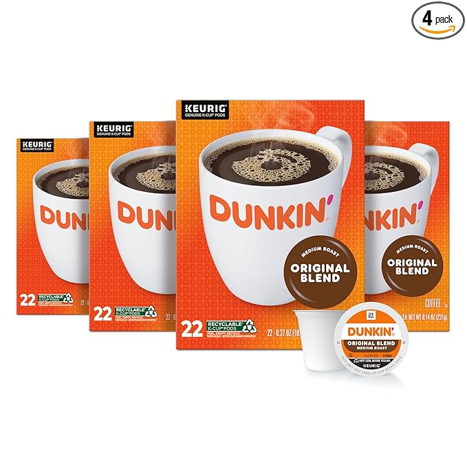 Dunkin' Original Blend Coffee, Medium Roast, K-Cup Pods, 22 Count Boxes (Pack of 4)