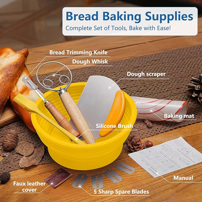 Electric Heating Bread Proofing Basket, Sourdough Starter Warmer - 4 Heat Settings, Foldable 9-Inch Sourdough Starter Kit, Silicone Banneton Basket-Multipurpose for Warming Pet Food, Yellow