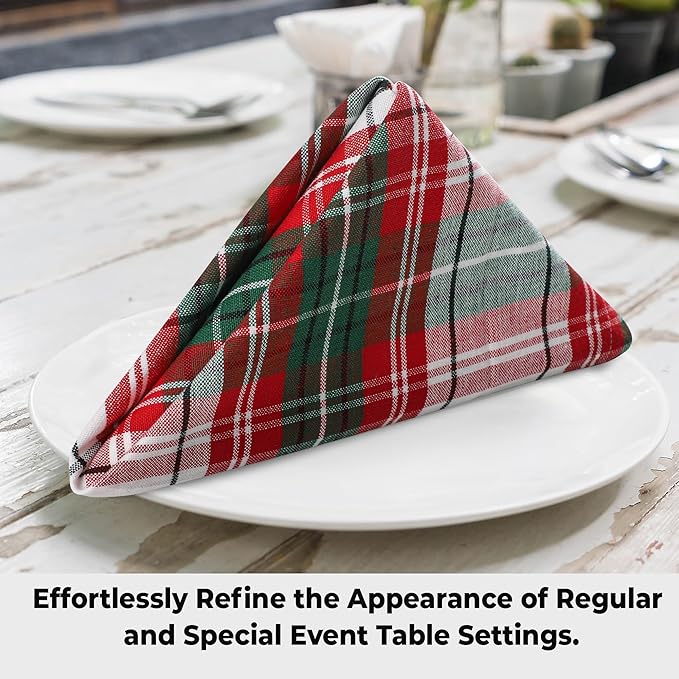 Urban Villa Cloth Napkins (Set of 12) 20x20 Inches 100% Cotton Dinner Napkins Hotel Quality Reusable & Washable Table Dinner Napkins for Home & Weddings -(Christ Checks)