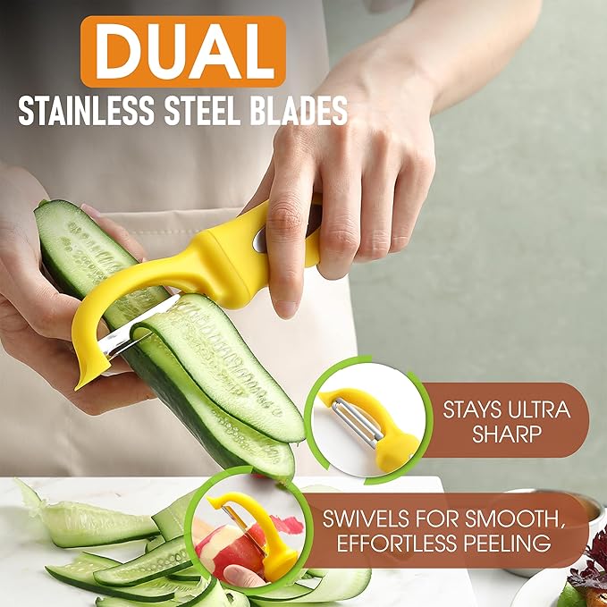 Spring Chef Premium Swivel Potato Peeler for Kitchen, Stainless Steel Fruit Peeler with Soft Grip Handle, Perfect for Vegetable, Apple, Carrot, Cucumber, Ginger - Dishwasher Safe - Yellow