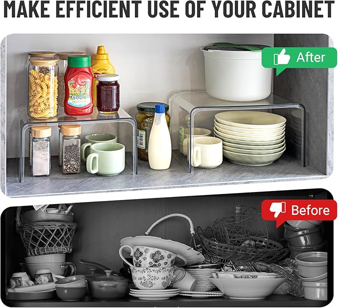 Clear Spice Rack Shelves, Pantry Organizers and Storage Set of 4, Display Shelf Organizer, Room Bathroom Desk Shelf Countertop Organization and Storage, Ideal for Kitchen Cabinet Organizer Shelf