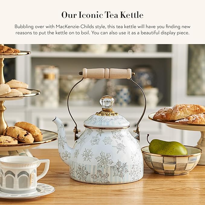 MACKENZIE-CHILDS 2-Quart Enamel Tea Kettle, Cute Tea Kettle for Stovetop, Winter Palace