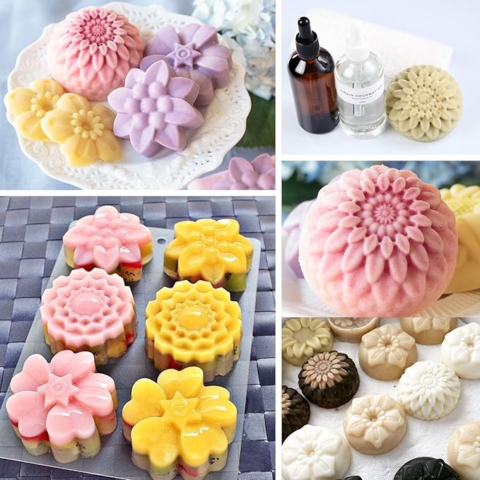 Sakolla 2 Pack Silicone Soap Molds, 6 Cavities Different Flower Shapes Silicone Mold, Perfect Making for Soap, Lotion Bar, Bath Bombs (Pink + Blue)
