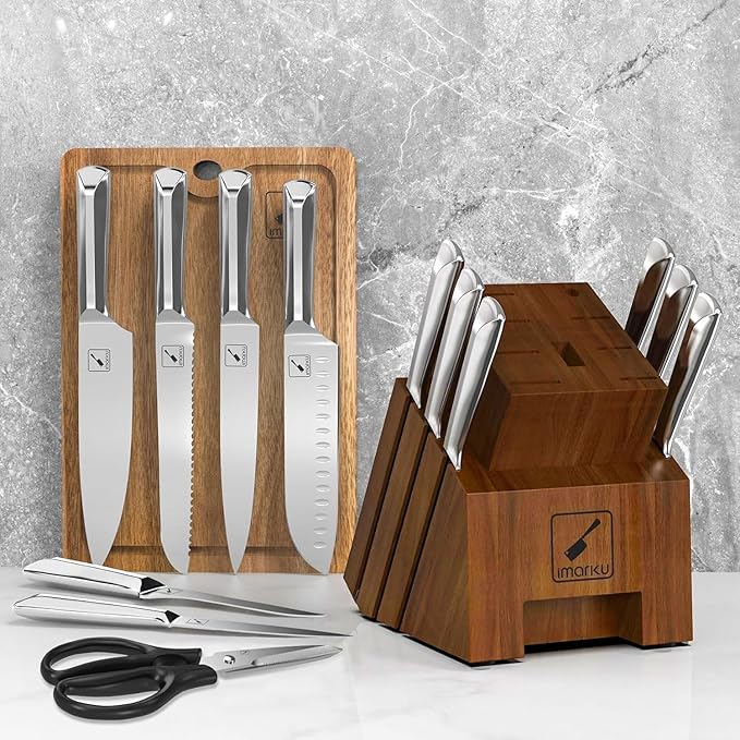 imarku Knife Set, 16PCS High Carbon Stainless Steel Kitchen Knife Set with Block Ultra Sharp Knife Block Set, Japanese Knife Set with Dotted Non-slip Ergonomic Handle, Best Gifts