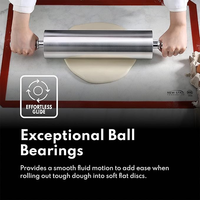New Star Foodservice Extra Heavy Duty Restaurant Aluminum Rolling Pin, 18", Silver