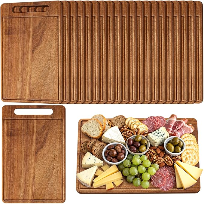 Nuenen 40 Pcs Bulk Wood Cutting Board with Handle 12 x 7.8 Inch Acacia Bamboo Wooden Kitchen Serving Chopping Boards for Pizza, Bread, Charcuterie, Fruit, Vegetables (Acacia)