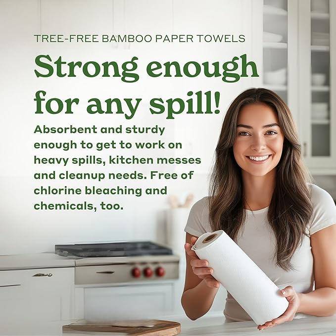 Caboo Tree Free Paper Towels, 6 Rolls, Eco Friendly, Earth Friendly, Sustainable Kitchen Paper Towels with Strong 2 Ply Sheets