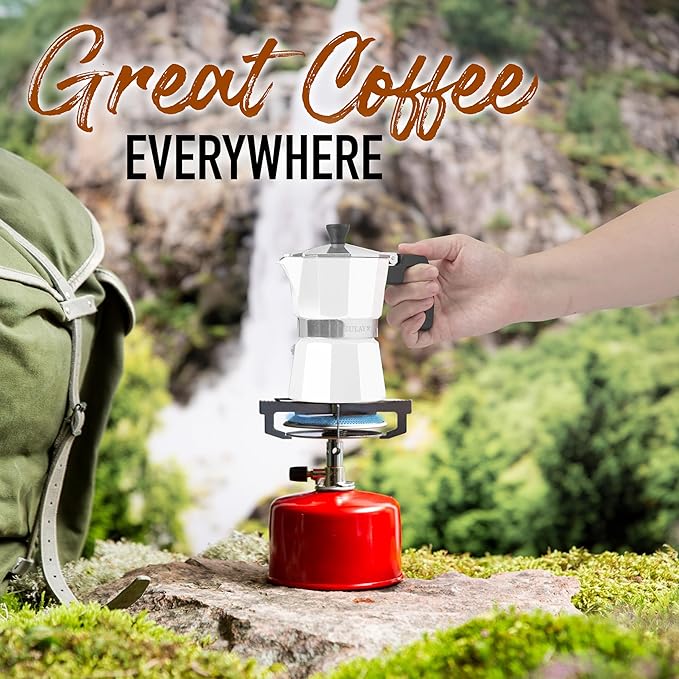 Zulay Moka Pot Espresso Stovetop Coffee Maker - Leak-Proof, Stainless Steel, Easy to Clean, Heat Resistant Handle & Knob - for Authentic Cuban & Italian Style Espresso - Makes 3 Espresso Cups - White
