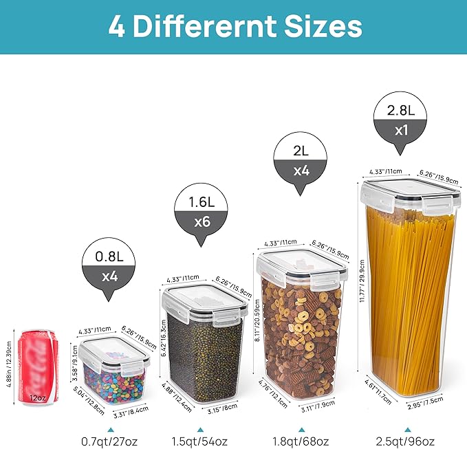Vtopmart Airtight Food Storage Containers Set with Lids, 15pcs BPA Free Plastic Dry Food Canisters for Kitchen Pantry Organization and Storage, Dishwasher safe,Include 24 Labels, Black