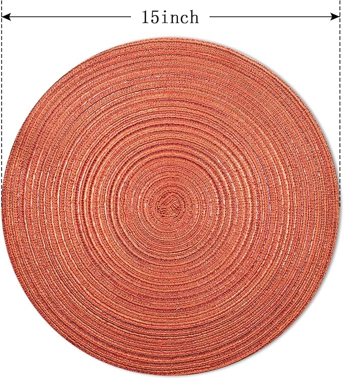 FunWheat Round Braided Placemats Set of 8 Place mats for Dining Tables Woven Heat Resistant Table Mats 15 inch for Fall(Orange,8pcs)