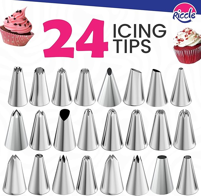 Riccle 88 pcs Cake Decorating Kit with Blue Cake Turntable - Includes 50 Disposable + 2 Reusable Piping Bags and Tips Set, 24 Icing Piping Tips, 2 Spatulas, 3 Icing Comb Scraper (Black)