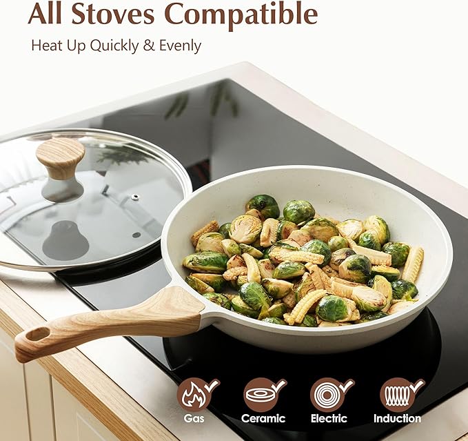 SENSARTE Nonstick Ceramic Frying Pan Skillet with Lid, 11 Inch Omelet Pan, Healthy Non Toxic Chefs Pan, Induction Compatible Egg Pan with Heat Resistant Handle, Free of Intentionally Added PFAS/PTFE