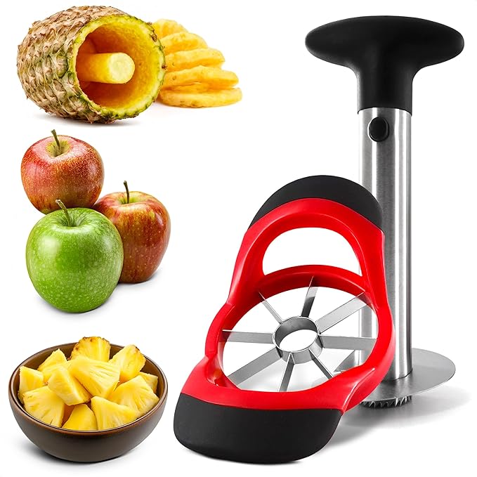 Pineapple Corer and Slicer Tool – Stainless Steel Pineapple Peeler Tool with Reinforced Thick Blade for Effortless Slicing – Core Remover and Cutter for Diced Fresh Rings, Black Handle, Easy to Clean