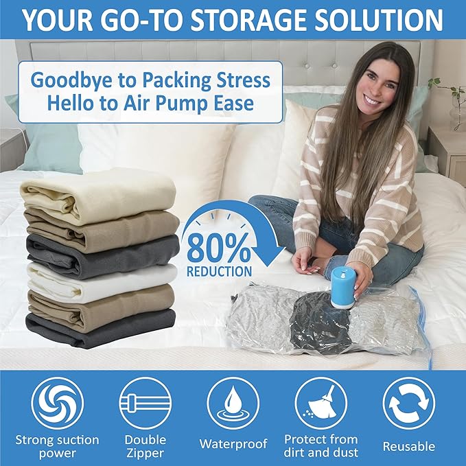 Cozy Essential Travel Vacuum Bags with Rechargeable Electric Pump, 10 Pack Vacuum Travel Bags for Luggage and Suitcase, Vacuum Seal Space Saver Compression for Clothes Clothing
