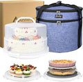 12 Inch Cake Carrier with Lid & Handle BPA-Free Cake Transport Container, Includes Insulated Bag, Cupcake & Pie Holders for Secure Dessert Delivery (Fits 7" Tall Cakes) (Purple)