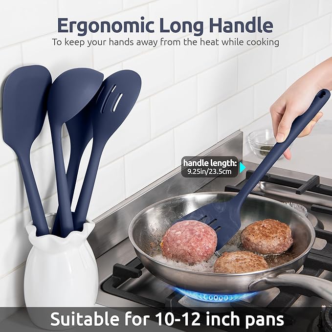 Silicone Kitchen Cooking Utensil Set: U-Taste High Heat Resistant 13.6in Kitchen Gadgets, BPA Free Non Stick Rubber Cook Accessories For Stir Frying, Serving, Basting, Mixing (5 Pieces, Midnight Blue)