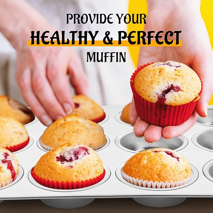 E-far 12-Cup Muffin Pan Set of 3, Stainless Steel Cupcake Pan Tins, Non-Toxic Metal Cupcake Tray for Baking Small Muffin Cakes, Heavy Duty & Regular Size, Rust Free & Dishwasher Safe