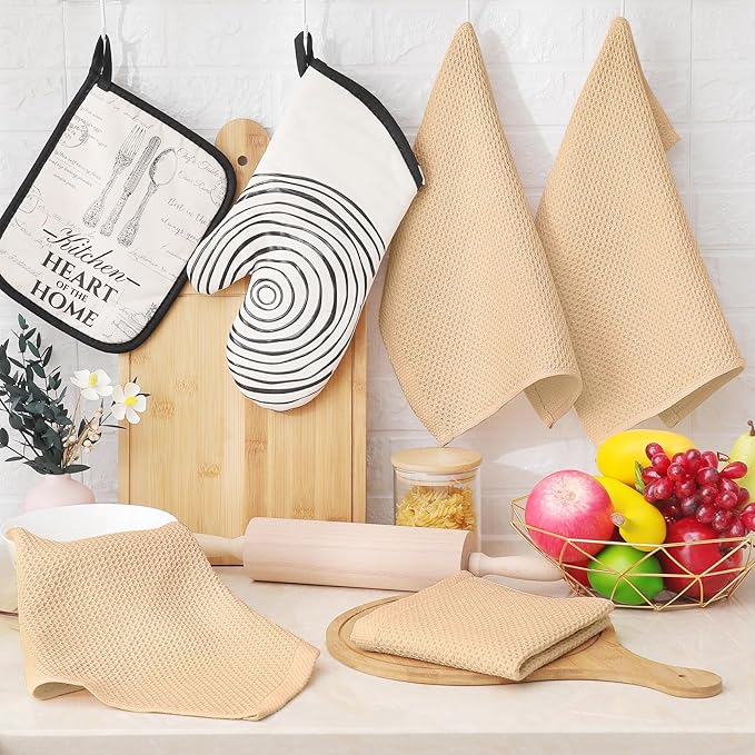 Homaxy 100% Cotton Waffle Weave Kitchen Dish Cloths, Ultra Soft Absorbent Quick Drying Dish Towels, 12 x 12 Inches, 6-Pack, Apricot