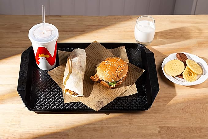 Plastic Fast Food Serving Tray,16.95 by 11.82-Inch,Set of 12 (Black)