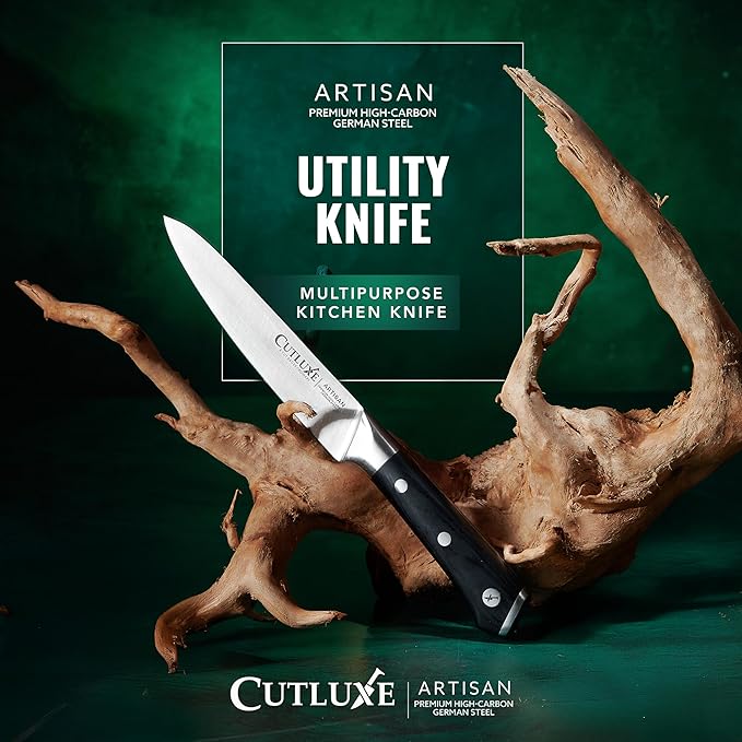 Cutluxe Kitchen Utility Knife, 5.5" Paring Kitchen Knife – Razor Sharp Blade, High Carbon German Steel, Full Tang Ergonomic Handle Design – Artisan Series