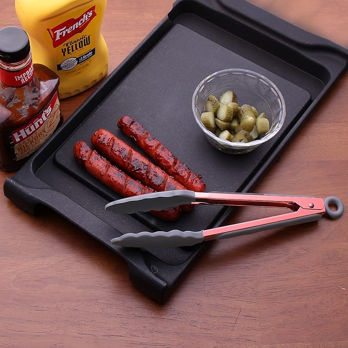 COOK WITH COLOR Stainless Steel Silicone Tipped Kitchen & BBQ Tongs Set, 2 Pc Tongs, Grey
