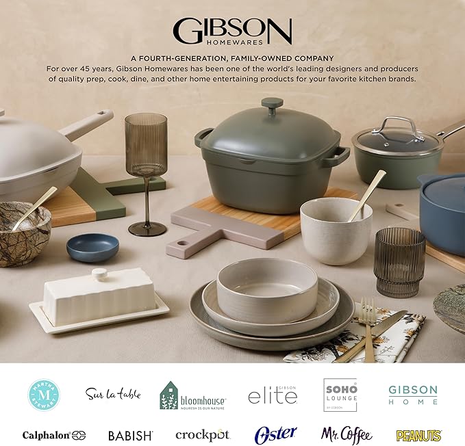 Gibson Elite 12 Piece (Service for 4) Fern Canyon Plates and Bowls Reactive Glaze Modern Coupe Round Dishes Stoneware Ceramic Dinnerware Set - Glossy Green