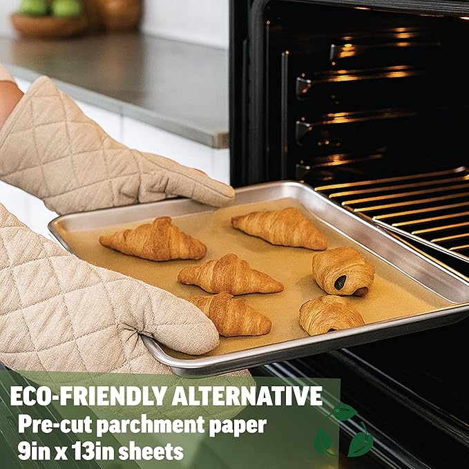 Zenlogy 9x13 Parchment Paper (200 sheets) - Unbleached, High Heat, Non-stick, Pre-cut Baking Paper for Quarter Sheet Pans - Great for Baking, Roasting, Wrapping, Dehydrator, and so much more