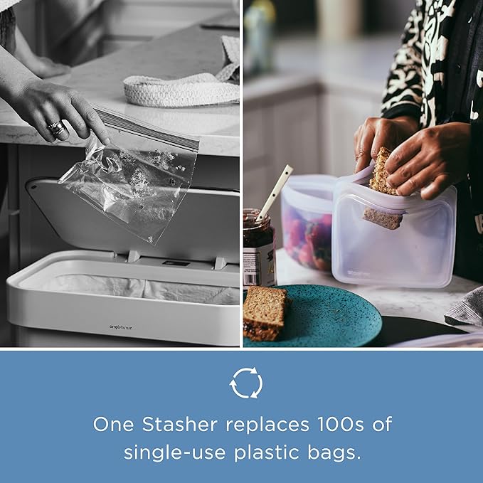 Stasher Premium Silicone Reusable Food Storage Bags, 2-Pack, Multi, Multi-Use Food Storage Bags, Lunch Bag, Travel Containers, BPA Free, Leak-free, Dishwasher-Safe, Eco-friendly