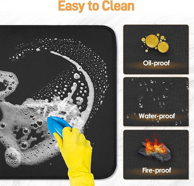 Heat Resistant Mats for Countertop - Firproof 16x24 in Heat Resistant Mats for Air Fryer - Kitchen Countertop Protector for Air Fryer, Coffee Maker, Stand Mixer, Toaster, Oven 2PCS - Black