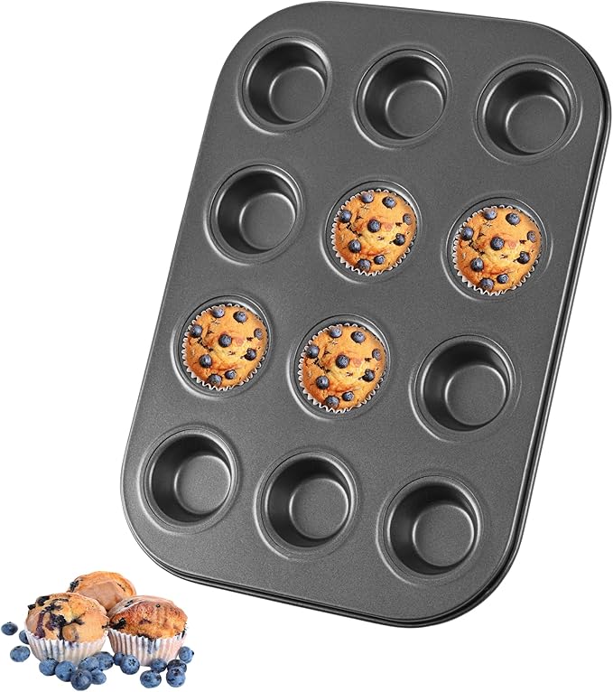 Mini Muffin Pan, Premium Small Cupcake Pans, Carbon Steel 12-Cup Muffin Tin, Versatile Non-Stick Bakeware