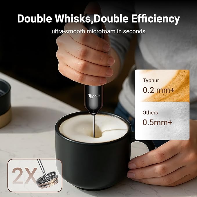 InstaWhisk Milk Frother with Variable Speed, Rechargeable Coffee Frother Wand with Detachable Double Whisk, Drink Mixer Handheld Electric Stirrer for Latte, Cappuccino, Matcha, Almond Milk, Protein