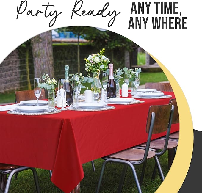 Party Solids 66% Thicker Premium Plastic Table Cloth Rectangle Table Cover 0.5 Mil 6 Pack Red Table Cloth 54 Inch x 108 Inch Disposable Tablecloth Won't Tear Easily Like Cheap Thin Brands