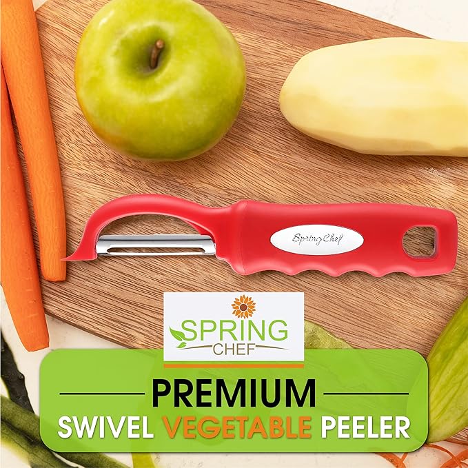 Spring Chef Premium Swivel Vegetable Peeler, Soft Grip Handle and Ultra Sharp Stainless Steel Blades - Perfect Kitchen Peeler For Veggie, Fruit, Potato, Carrot, Apple - Red
