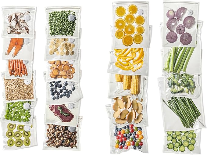 Vacuum Sealer Bags for Food, 22 PCS Reusable Sous Vide Bags BPA Free, Vacuum Zipper Bag with Universal Air Valve, 2 Sizes Food Storage Bag for Meal Prep, Dishwasher Microwave & Freezer Safe